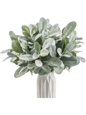 6pcs 14" Flocked Sage Leaves - Artificial Lambs Ear Stems for Home Decor